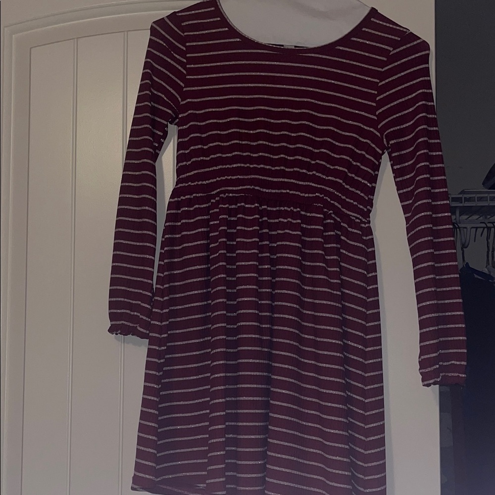Derek Heart Maroon and White Striped Kids Dress 10/12 - Picture 3 of 6
